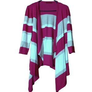 Red Brand Women's Large Striped Open Cardigan Asymmetrical Hem 3/4 Sleeve